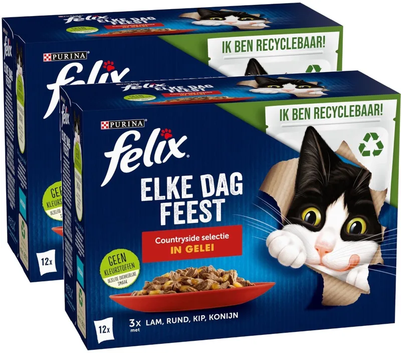 Elke Dag Feest Selectie In Gelei Lam&Rundvlees&Kieken - Multipack - Katten Natvoer - 2040g (2x12x85g) de Felix – photo produit