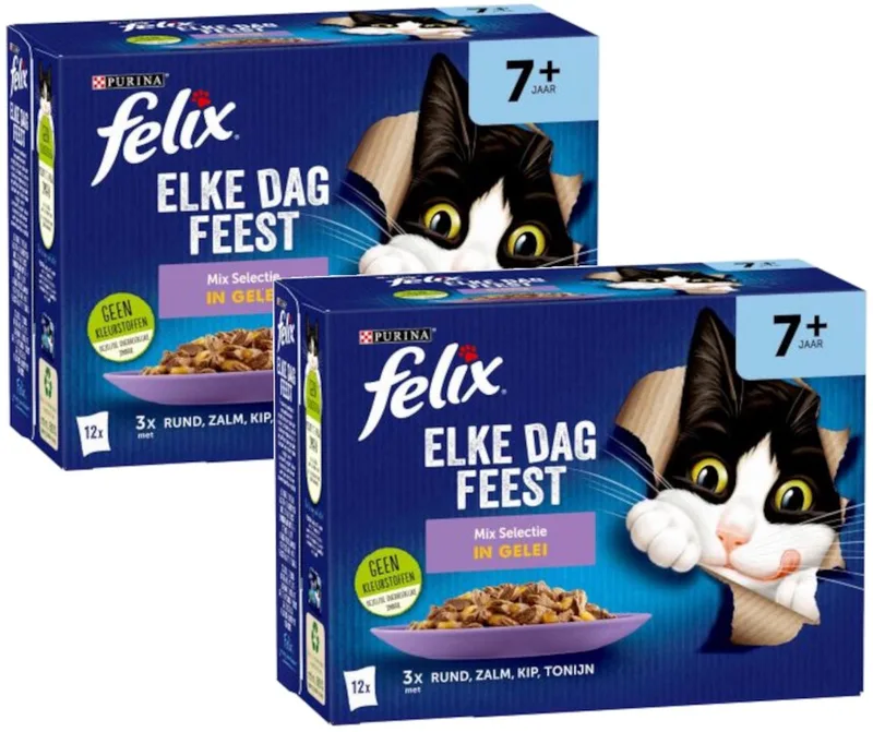 Elke Dag Feest Senior 7+ Mix Selectie Gelei - Multipack - Katten Natvoer - 2040g (2x12x85g) by Felix – product photo
