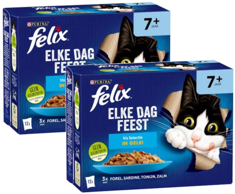 Elke Dag Feest Senior 7+ Vis Selectie Gelei - Multipack - Katten Natvoer - 2040g (2x12x85g) de Felix – photo produit
