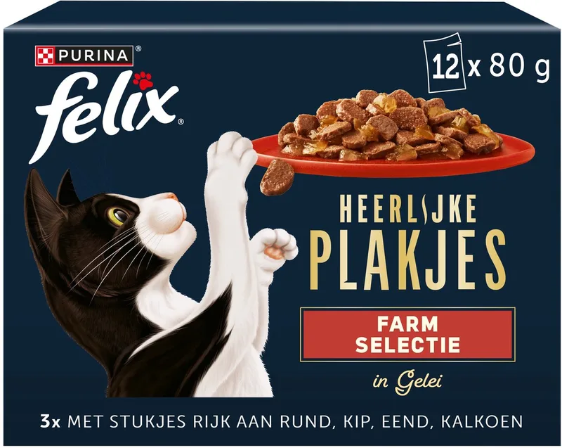 Heerlijke Plakjes Farm selectie - Kattenvoer Nat - Rund - 48 x 80 g von Felix – Produktfoto
