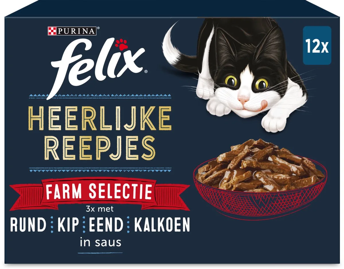 Heerlijke Reepjes Selectie Farm 12 x 80 gr van Felix – productfoto