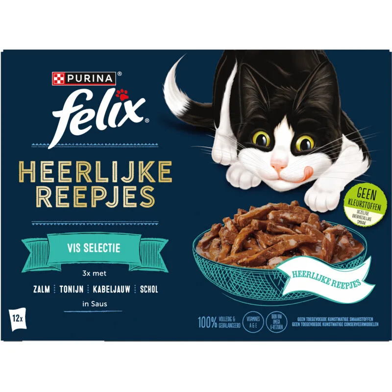 heerlijke reepjes vis in saus natvoer voor katten van Felix – productfoto
