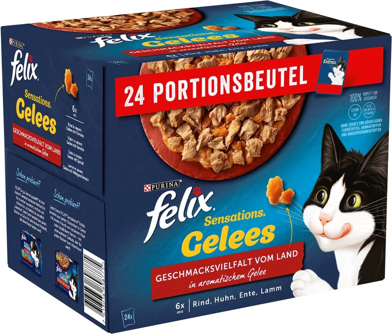 Katten natvoer, 'Sensations Jelly - Smaakvariatie van het Platteland', Adult, Multipack (24x85g), 2.04 kg von Felix – Produktfoto