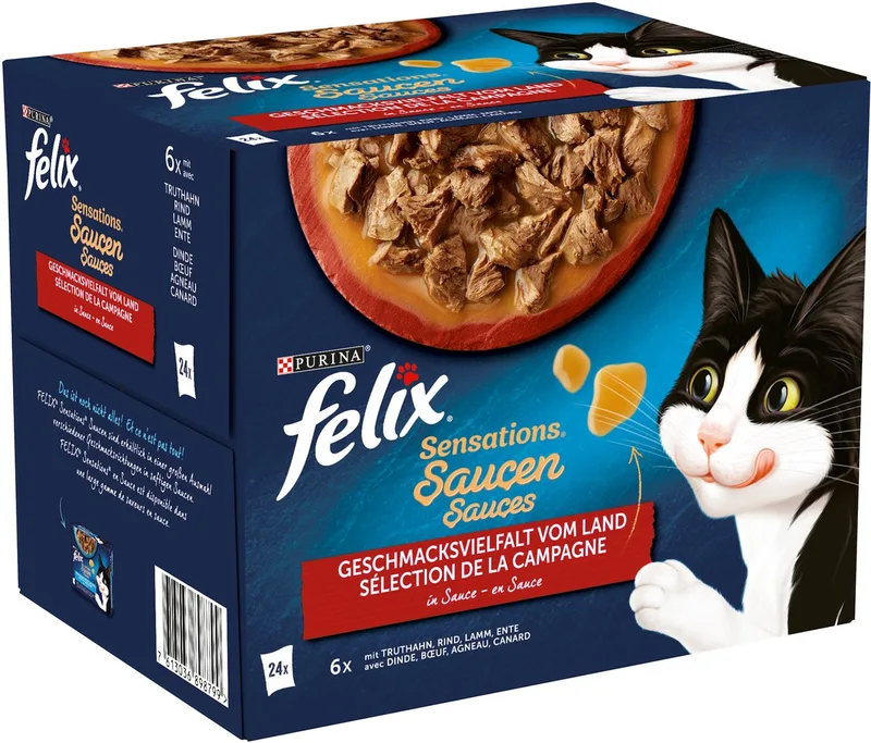 Katten natvoer, 'Sensations Saucen - Geschmacksvielfalt vom Land', Adult, Multipack (24 x 85g), 2.04 kg de Felix – photo produit