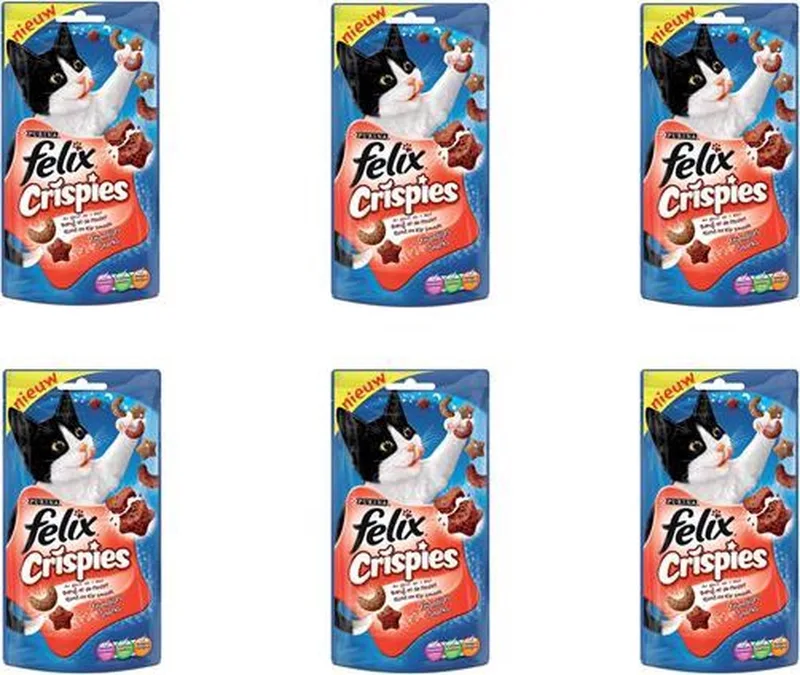 Kattensnacks - Crispies Rund & Kip - 45 gram per 6 zakjes von Felix – Produktfoto