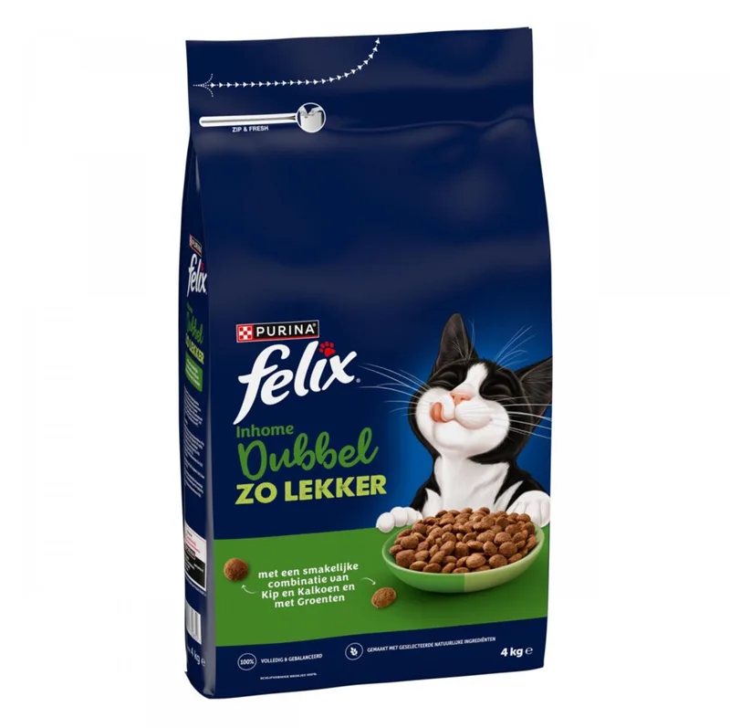 Kattenvoer Droog Dubbel Zo Lekker Inhome Kip & Kalkoen - 4 kg von Felix – Produktfoto