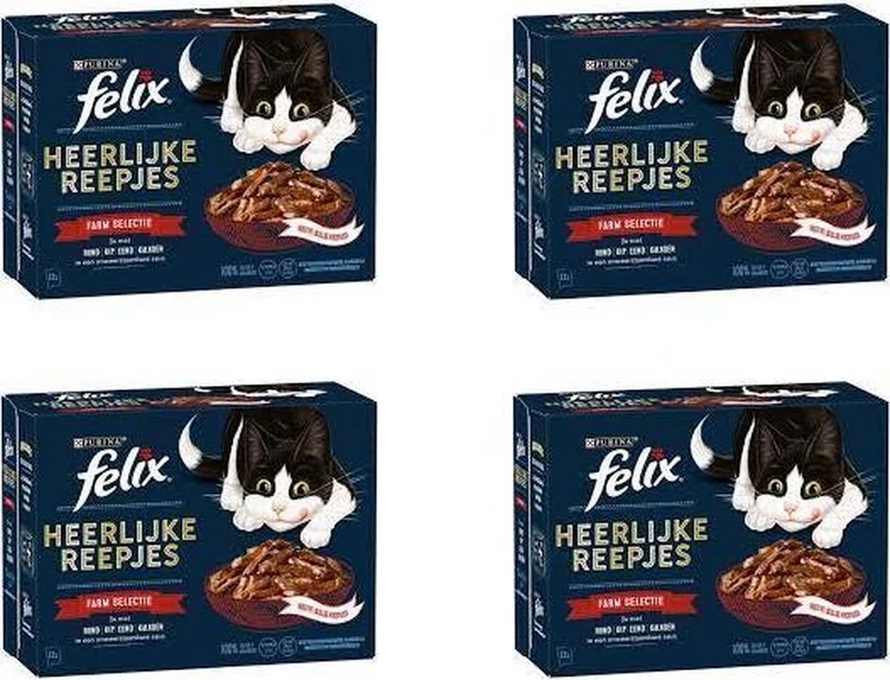 Kattenvoer - Heerlijke Reepjes Farm Selectie - 12x80 gram per 4 verpakkingen von Felix – Produktfoto