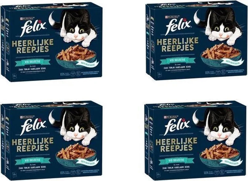 Kattenvoer - Heerlijke Reepjes Visselectie - 12x80 gram per 4 verpakkingen de Felix – photo produit