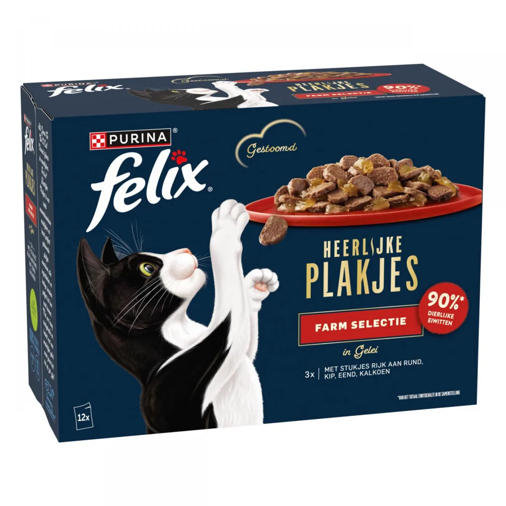 Kattenvoer Nat Heerlijke Plakjes Gelei Farm selectie Multipack 12x80 gr van Felix – productfoto