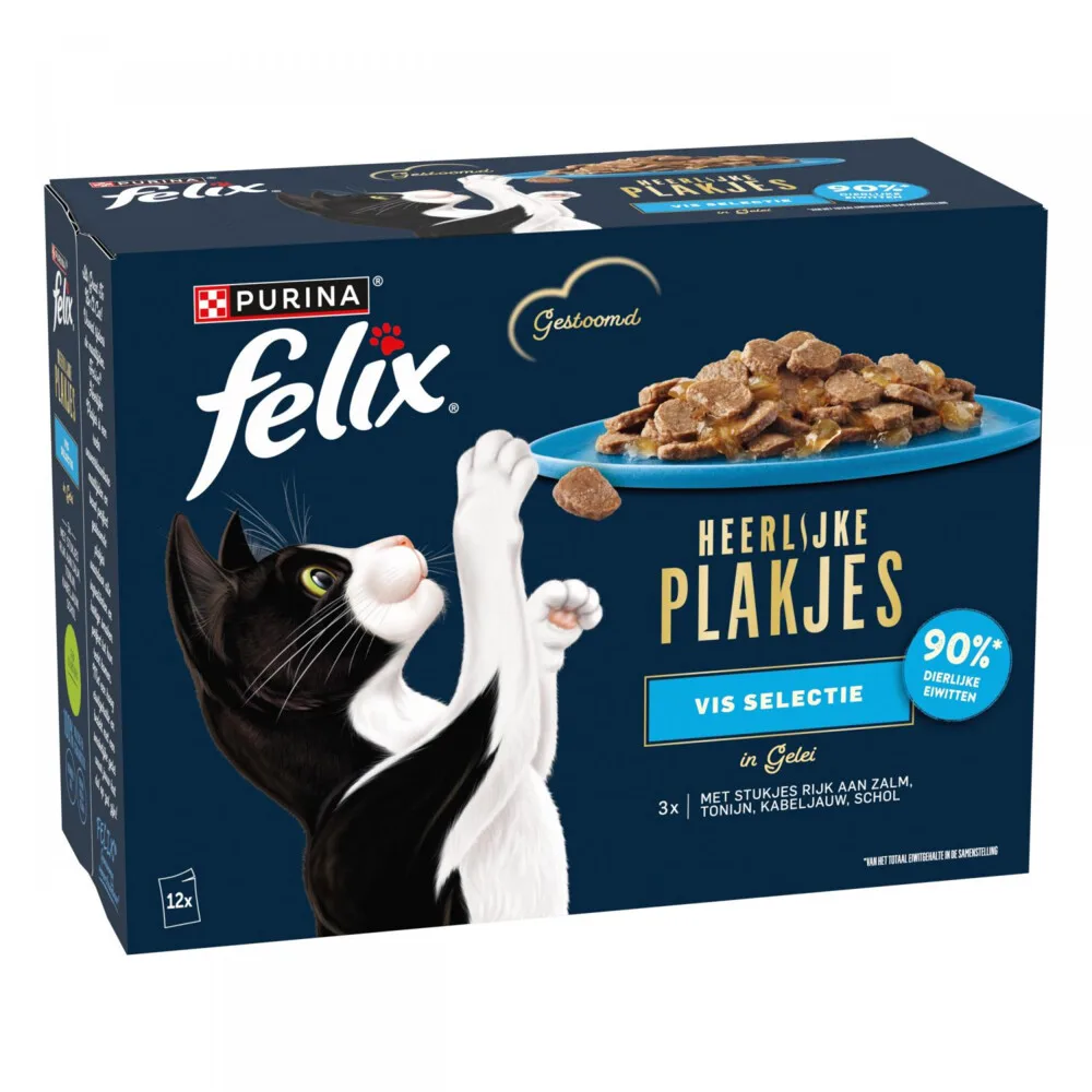 Kattenvoer Nat Heerlijke Plakjes Gelei Vis Selectie Multipack 12x80 gr van Felix – productfoto