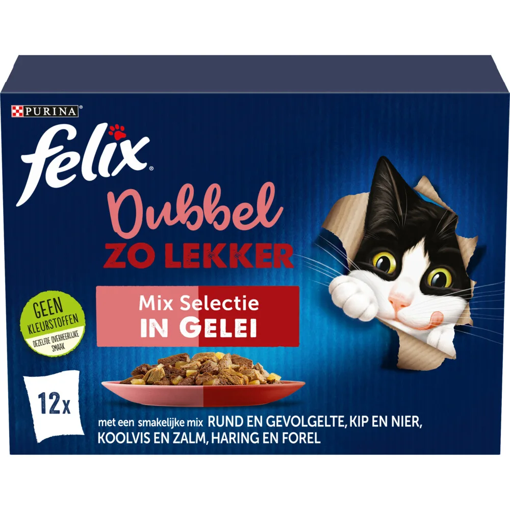 Kattenvoer Nat in Gelei Dubbel Zo Lekker Mix Selectie 12 x 85 gr by Felix – product photo