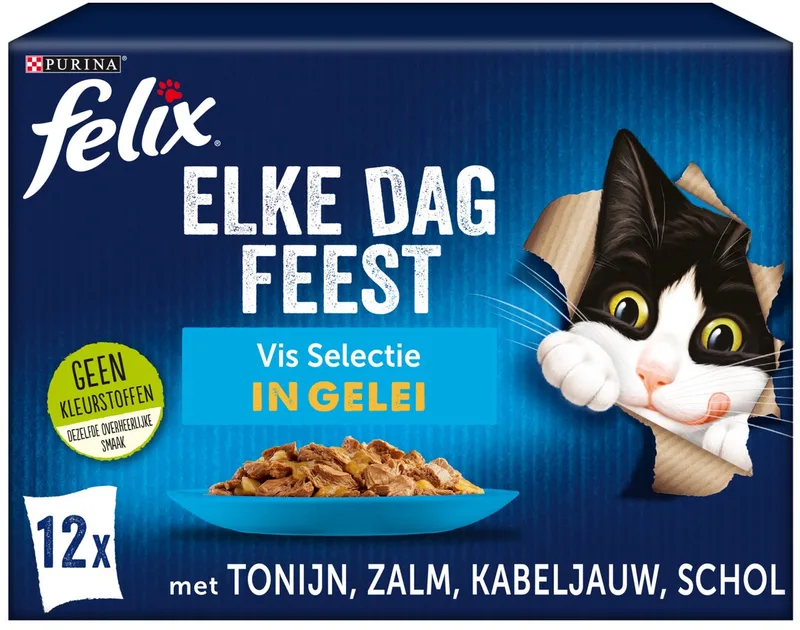 Kattenvoer Nat in Gelei Elke Dag Feest Vis Selectie - 12 x 85 gr de Felix – photo produit