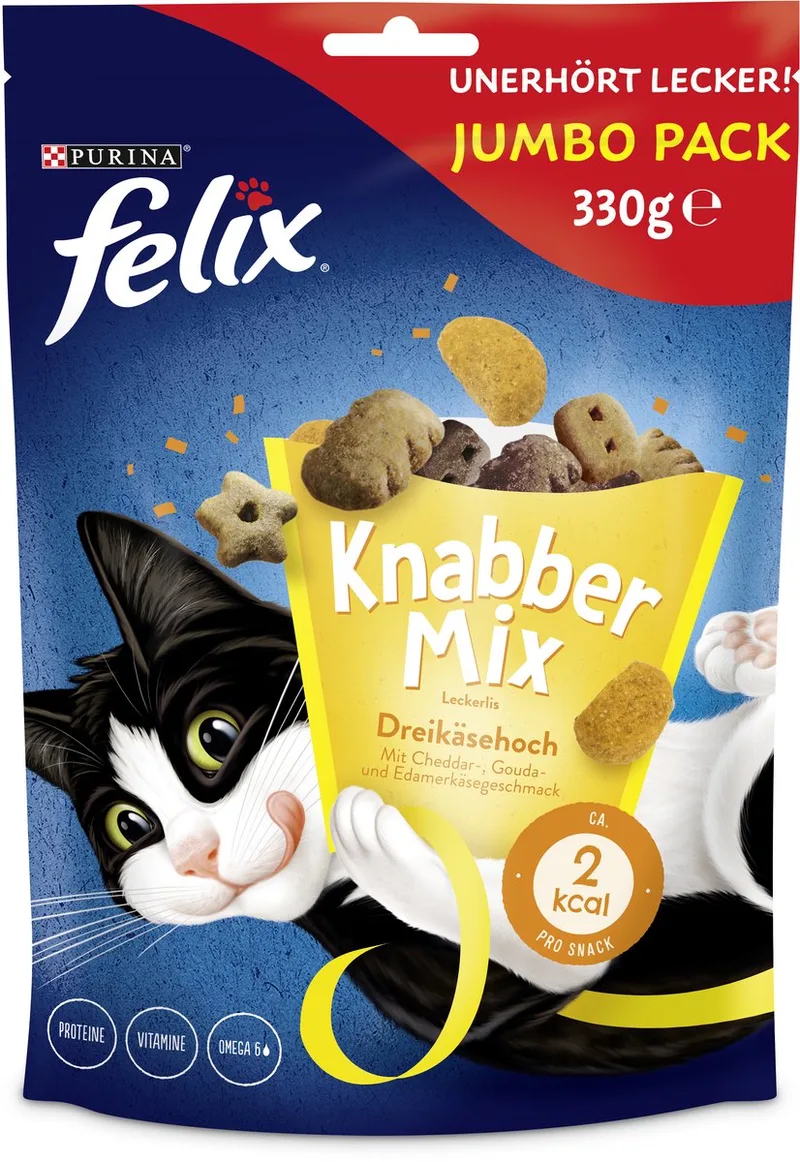 Knabber Mix Dreikäsehoch Knapperige kattensnack, 1 x 330 g de Felix – photo produit