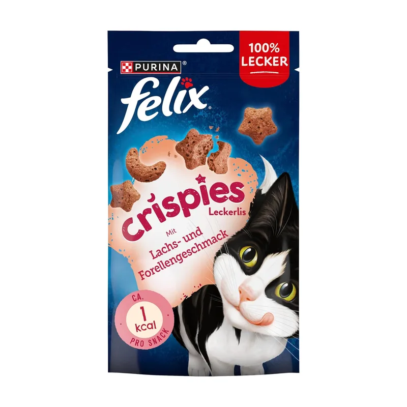 Knusprige Katzensnacks mit Lachs- und Forellengeschmack, 8er-Pack (je 45 g) von Felix – Produktfoto