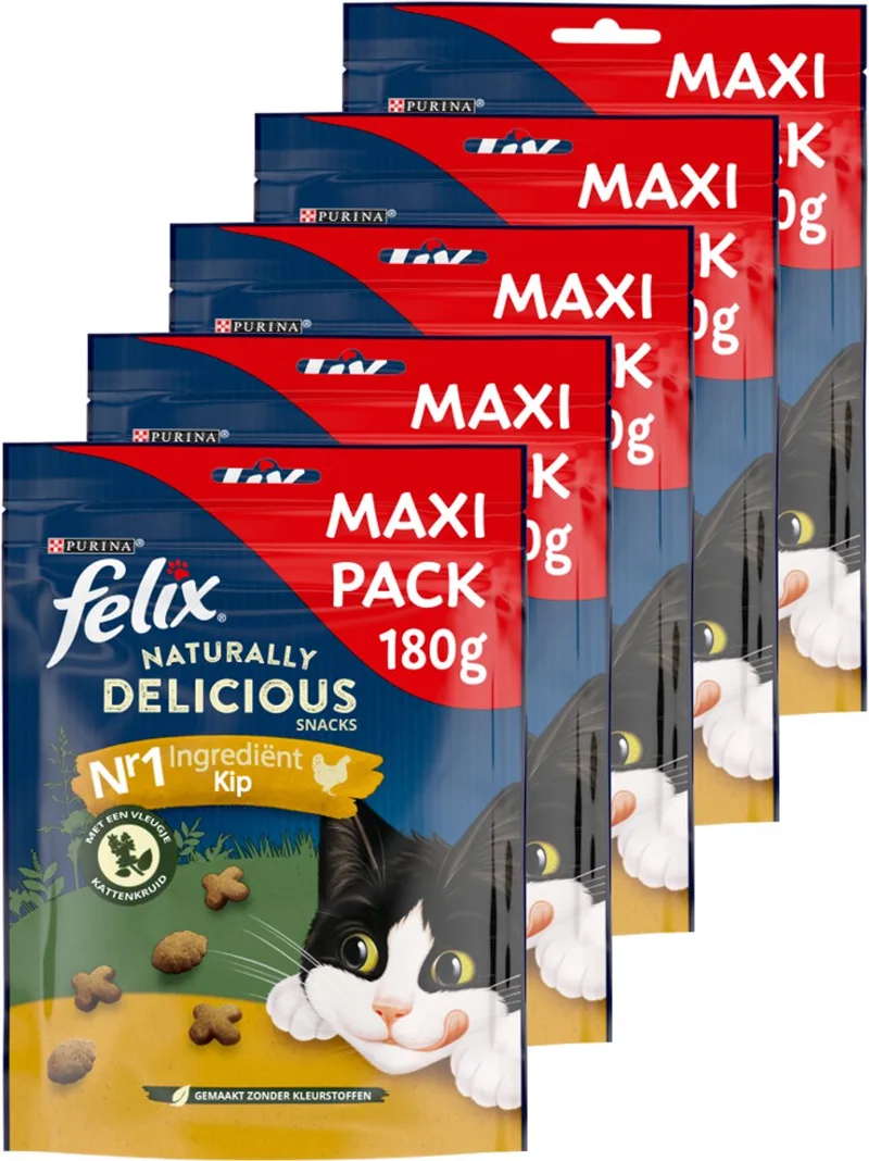 Naturally Delicious - Kattensnacks - Kattensnoepjes - Kip & Kattenkruid - 6 x 180 g von Felix – Produktfoto