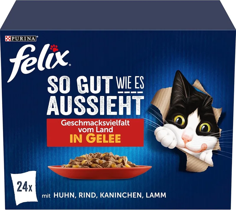 Natvoer kat, verschillende smaken van het platteland, Adult, Multipack (24x85g), 2.040 g de Felix – photo produit