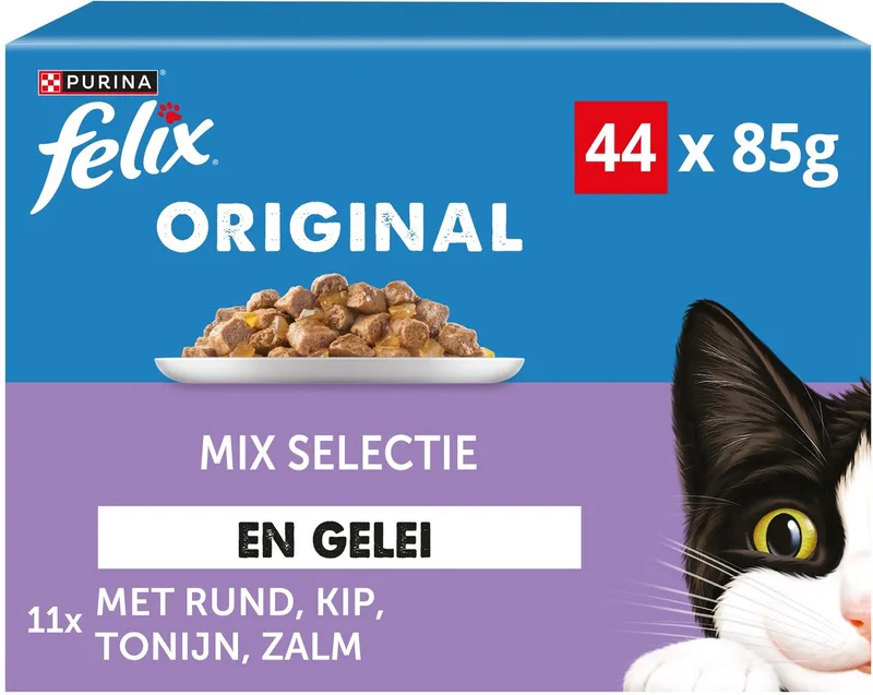 Original in Gelei Mix Selectie - Kattenvoer Natvoer - Rund Kip Tonijn & Zalm - 44 x 85 g by Felix – product photo