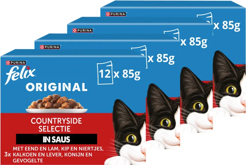Original in Saus - Kattenvoer Natvoer - Countryside Selectie - 48 x 85 g de Felix – photo produit