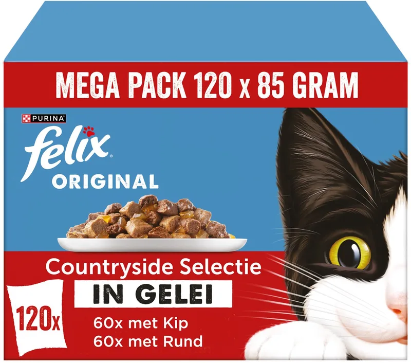 Original Mix Selectie in Gelei - Countryside Selectie - Kattenvoer Natvoer - Rund & Kip - 120 x 85 g by Felix – product photo