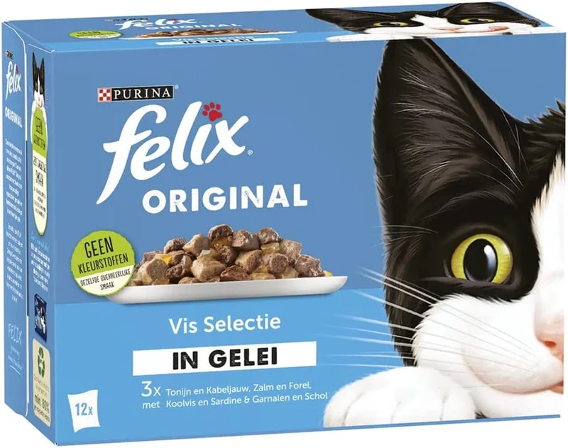 Original Seaside Selectie kattenvoer, natvoer met Tonijn en Kabeljauw, met Zalm en Forel, met Koolvis en Sardine, met Garnalen en Schol in Gelei 12x85g - doos van 4 (48 portiezakjes, 4,08kg) by Felix – product photo