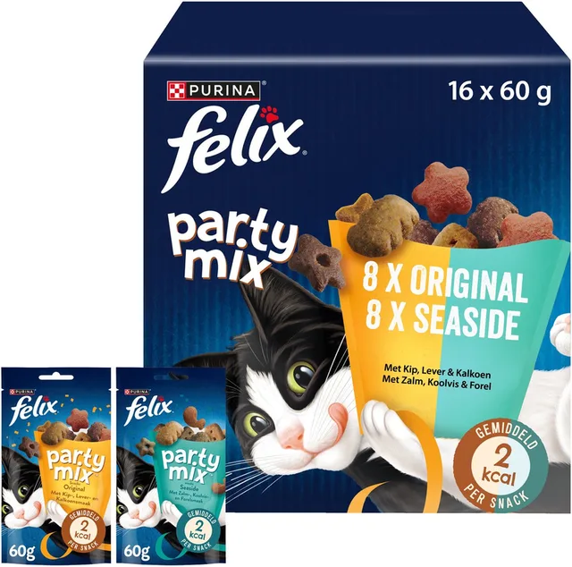 Party Mix - Kattensnacks - Kattensnoepjes - Original & Seaside - 16 x 60 g