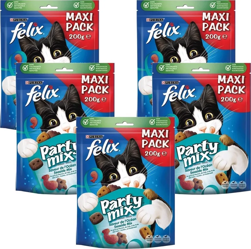 Party Mix - Kattensnacks Seaside Mix - 5 x 200 g fra Felix – produktbillede