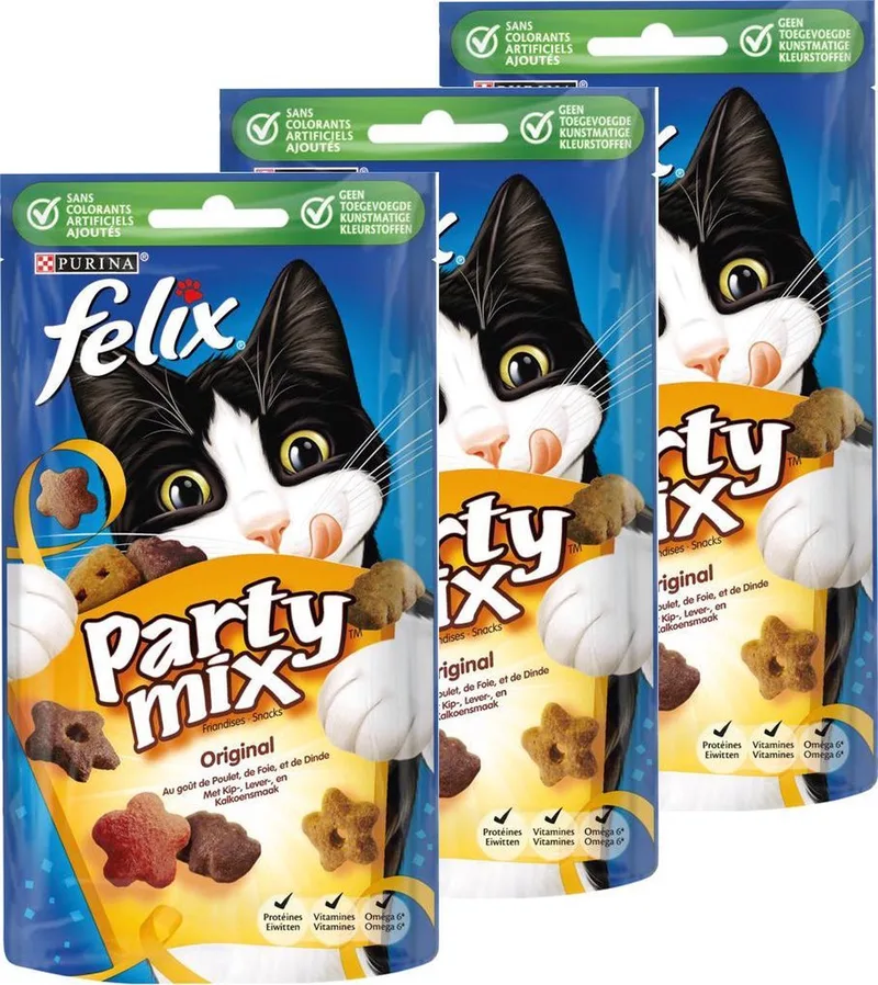 Party mix Original - Kattensnack - Per 3 Zakjes van 60g von Felix – Produktfoto