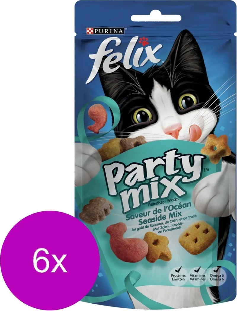 Party Mix Seaside - Kattensnack - 6 x Vis 60 g by Felix – product photo