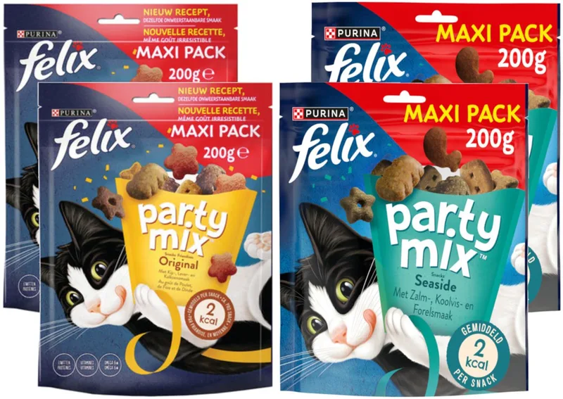 Partymix 2 Original + 2 Seaside - Mixverpakking - Kattensnack - 800g (2x200g + 2x200g) by Felix – product photo