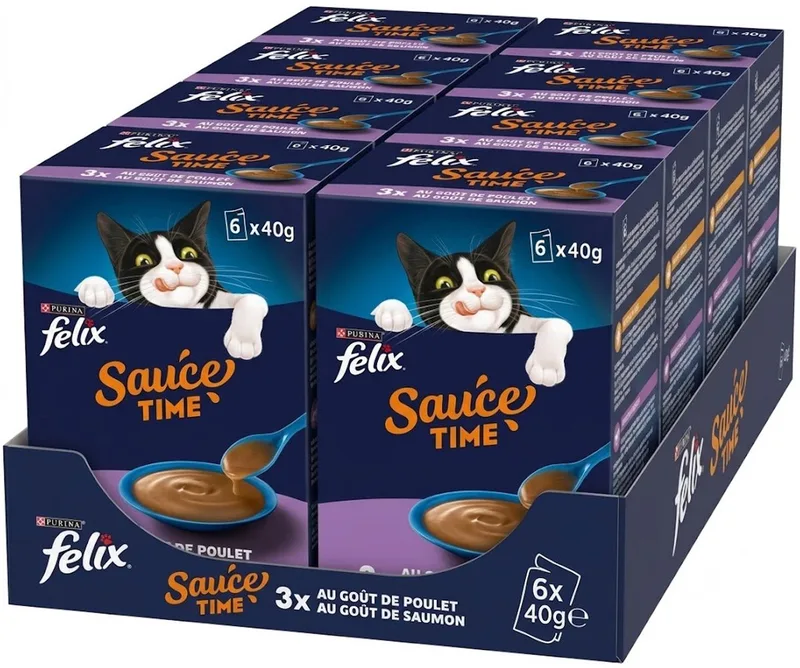 Sauce Time Kip & Zalm - Multipack - Kattensnack - 48 (8x6x40 gr) - 1920g (8x240g) de Felix – photo produit