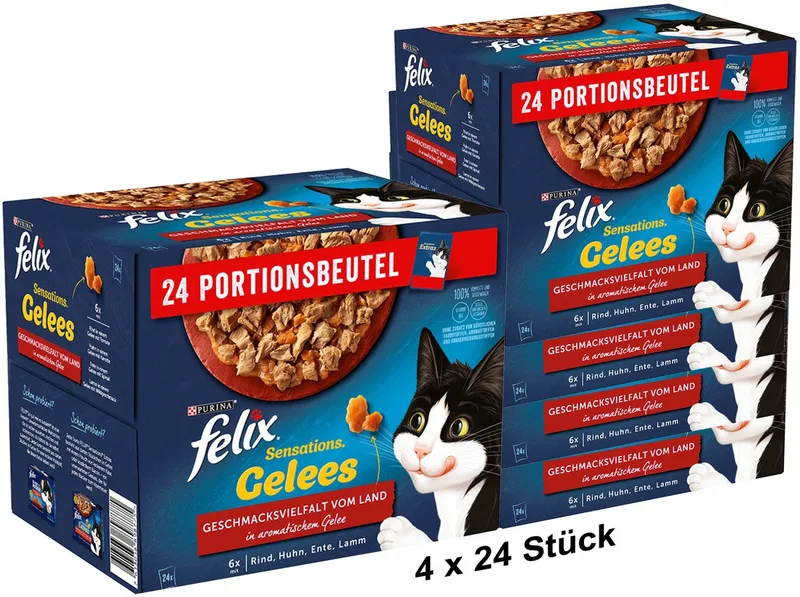 Sensations Gelees Kattenvoer nat in gelei, assortiment (4 x 24 x 85g) von Felix – Produktfoto