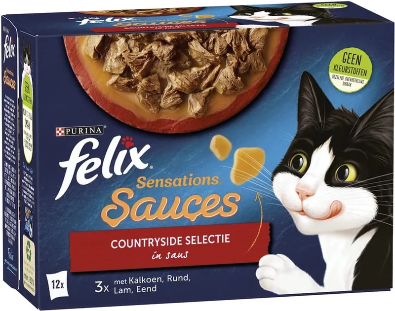 Sensations Sauces kattenvoer, Countryside Selectie in Saus - Katten natvoer - doos van 4 (48 portiezakjes; 4,08kg) de Felix – photo produit