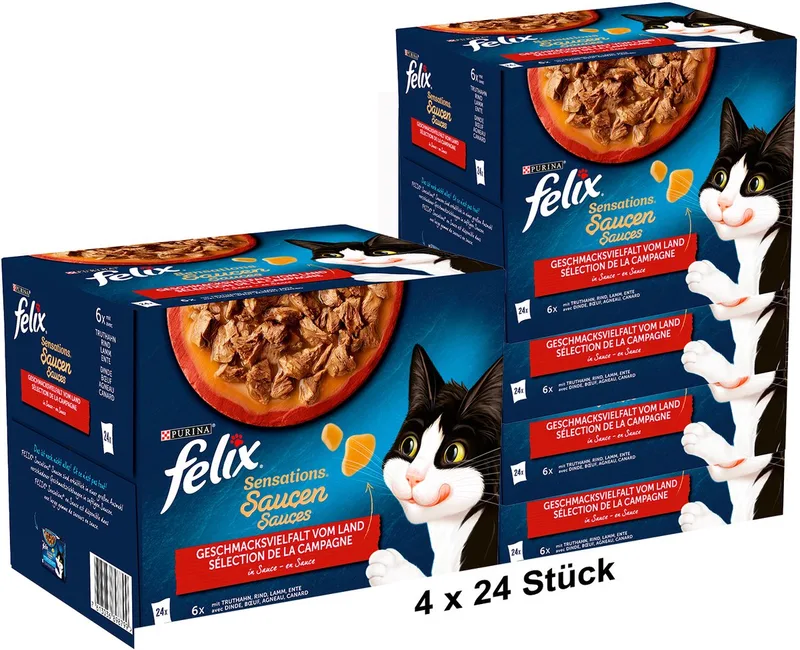 Sensations Sauzen Kattenvoer nat, assortiment (4 x 24 x 85g) fra Felix – produktbillede