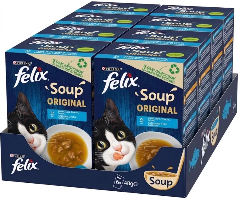 Soup Time Vis Kabeljauw Tonijn Schol - Multipack - Katten Natvoer - 2304g (8x6x48g) de Felix – photo produit