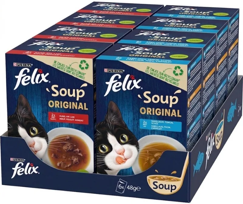 Soup Time Vis & Vlees - Proefpakket - Katten Natvoer 1152g (4x6x48g) + 1152g (4x6x48g) by Felix – product photo