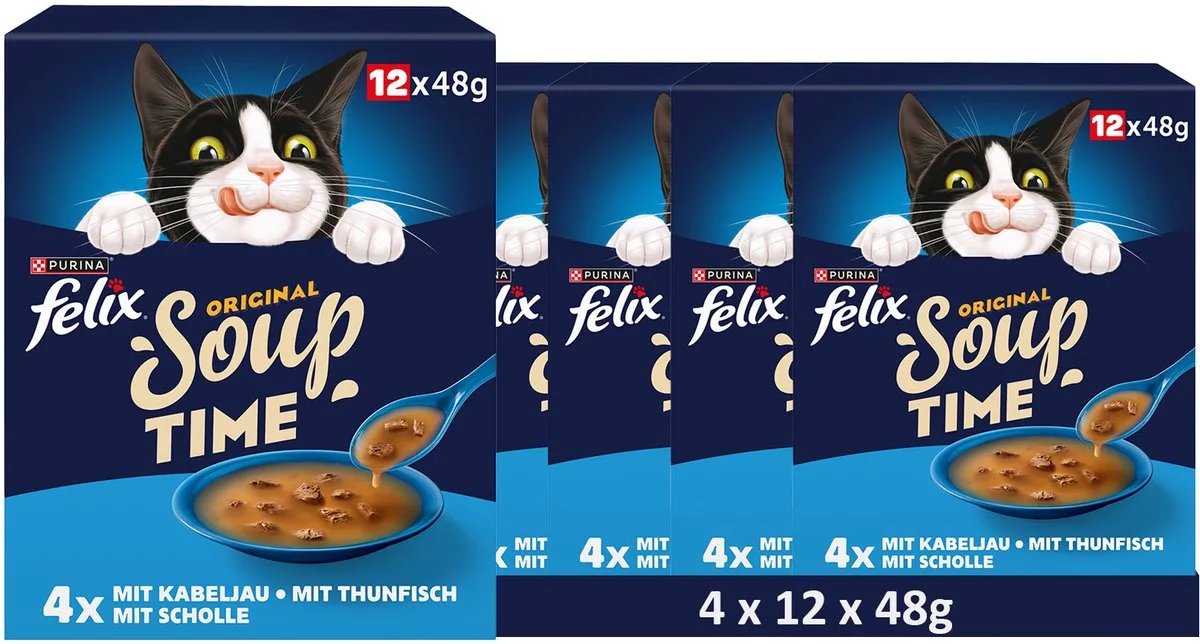 Soup, verpakking van 12 stuks: een verscheidenheid aan smaken uit het water (4 x 12 x 48g) von Felix – Produktfoto