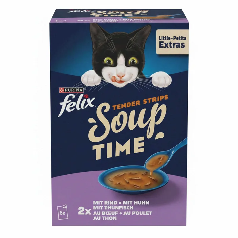 Suppenzeit Katzenfutter Soup Tender Strips Gemischte Vielfalt 6 x 48 g von Felix – Produktfoto