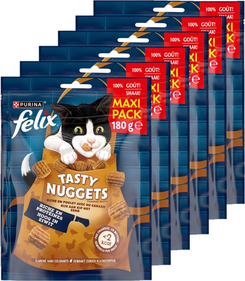 Tasty Nuggets - Kattensnack - Kattensnoepjes - Kip & Eend - 6 x 180 g de Felix – photo produit