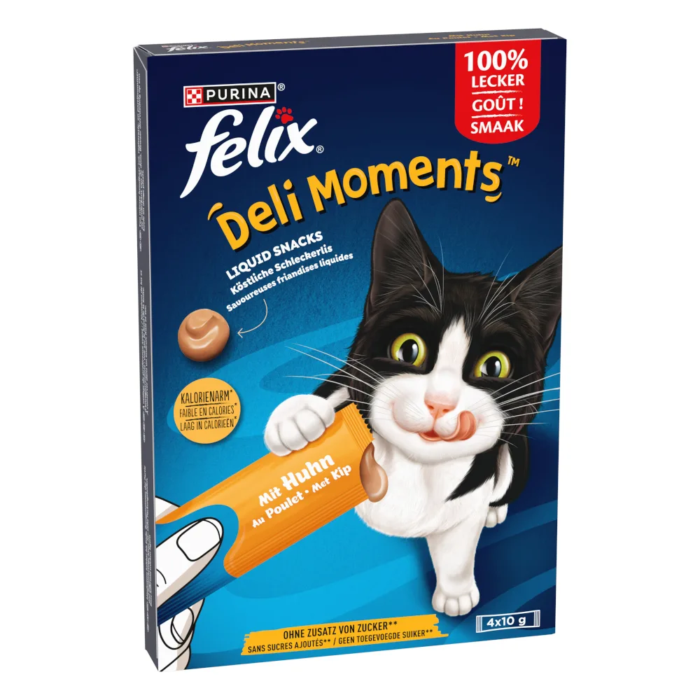 Voordeelpakket: 16 x 10 g Felix Deli Moments kattensnack met kip by Felix – product photo