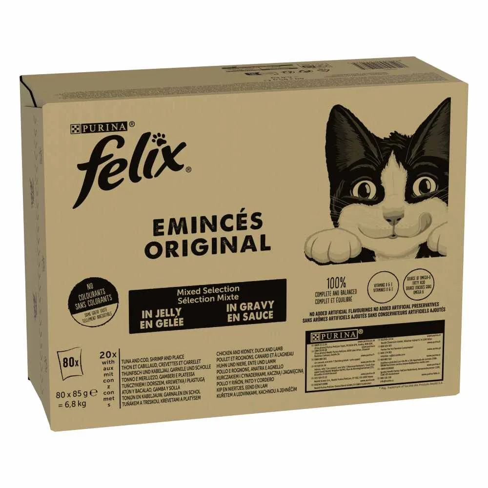 Voordeelpakket: 80x85g Felix Classic Pouches Vis & Vlees Mix nat kattenvoer van Felix – productfoto