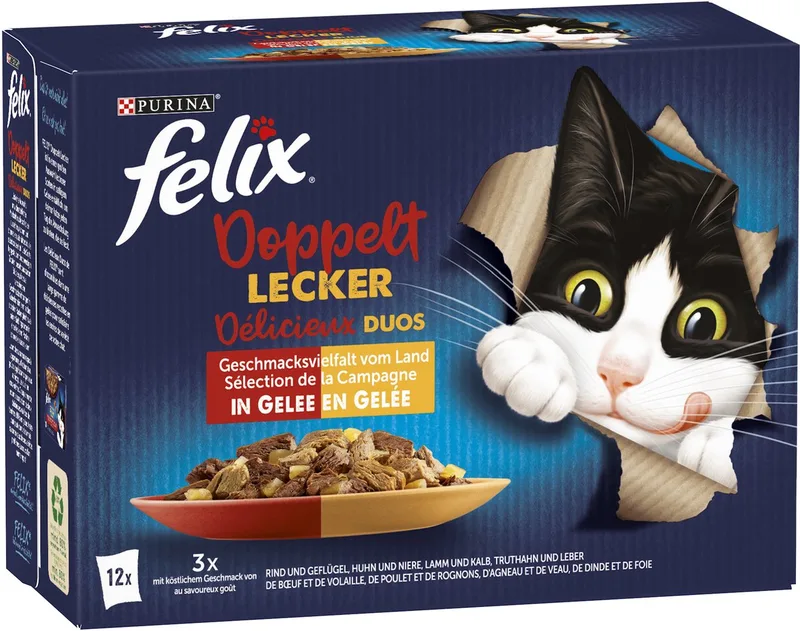 Zo lekker als het eruit ziet Dubbel lekker vleesmix, nat kattenvoer in gelei (1 x 12 x 85g) von Felix – Produktfoto