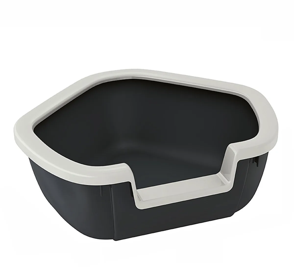 Dama Open Kattenbak - Hoekmodel Bespaart Ruimte - Hoge Rand Houdt Meer Kattenbakvulling Binnen - Met Zakhouder - 57,5 x 51,5 x 22 cm von Ferplast in Schwarz – Produktfoto