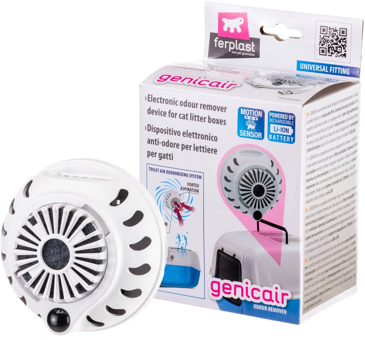 Genicair Geurverwijderaar voor Kattenbak - Automatisch een Frissere Ruimte - Bewegingssensor en USB-Batterij - Ø 9 x 6 cm de Ferplast en Blanc – photo produit