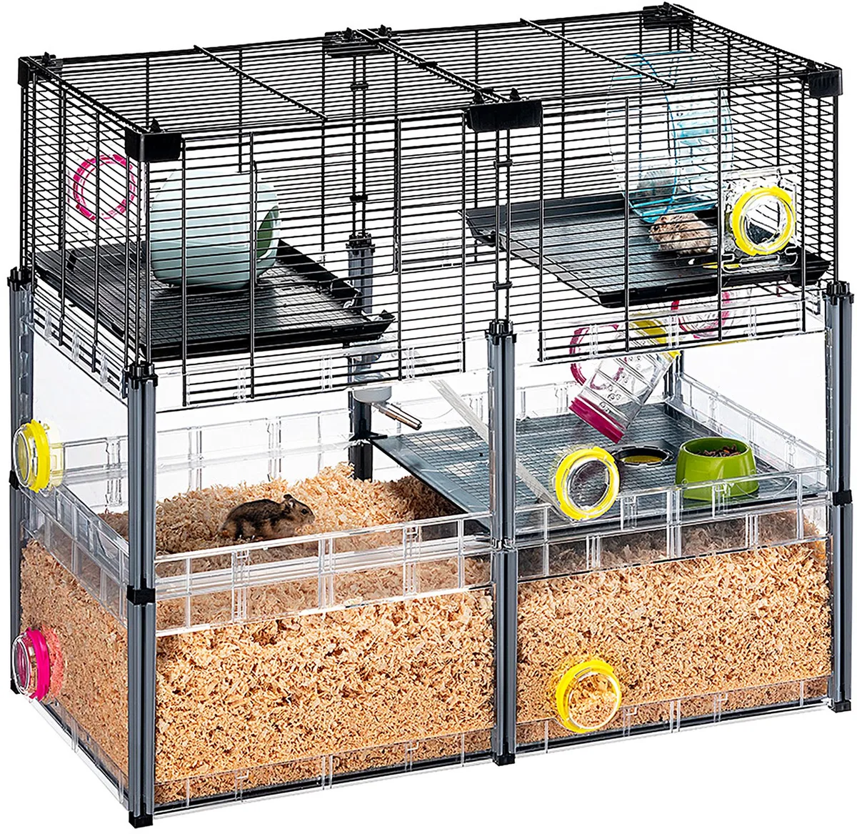 Grote Hamsterkooi - Metalen Gaas - Met Accessoires - Modulair - 72,5 x 37,5 x h 62 cm von Ferplast in Schwarz – Produktfoto