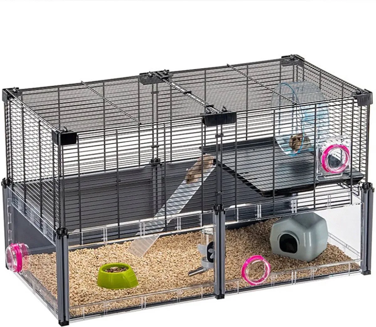 Grote Hamsterkooi - Metalen Gaas - Met Accessoires - Modulair - 72,5 x 37,5 x h 42 cm van Ferplast in Zwart – productfoto