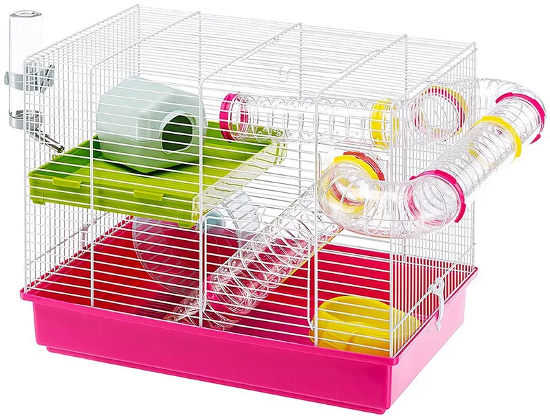 Hamsterkooi Laura - Dierenverblijf - 46x29.5x37.5 cm Pink de Ferplast en Fuchsia, Blanc – photo produit