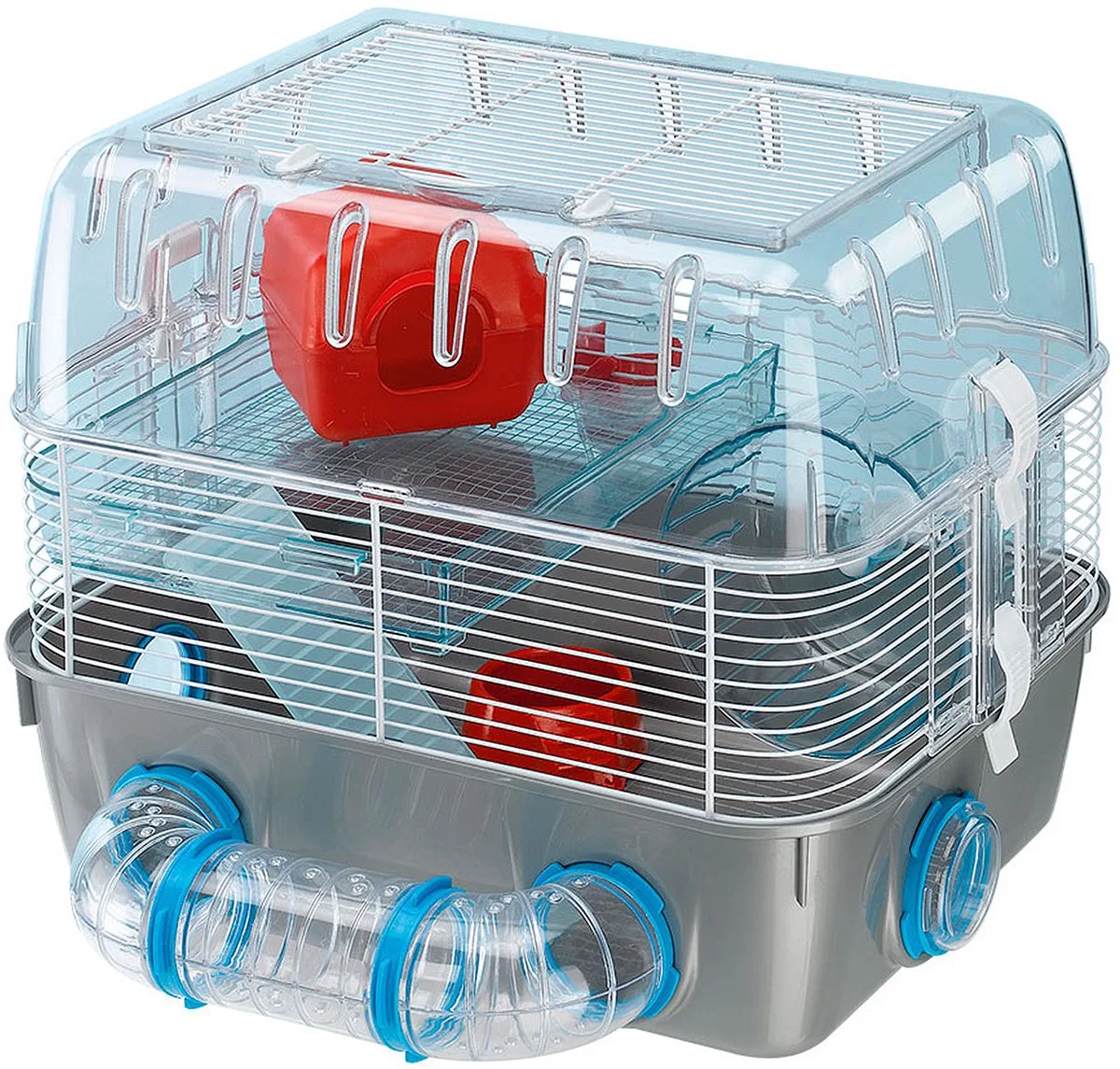 Hamsterkooi Met Twee Verdiepingen en Modulair, Inclusief Accessoires, 40,5 x 29,5 x h 32,5 cm von Ferplast in Transparent – Produktfoto