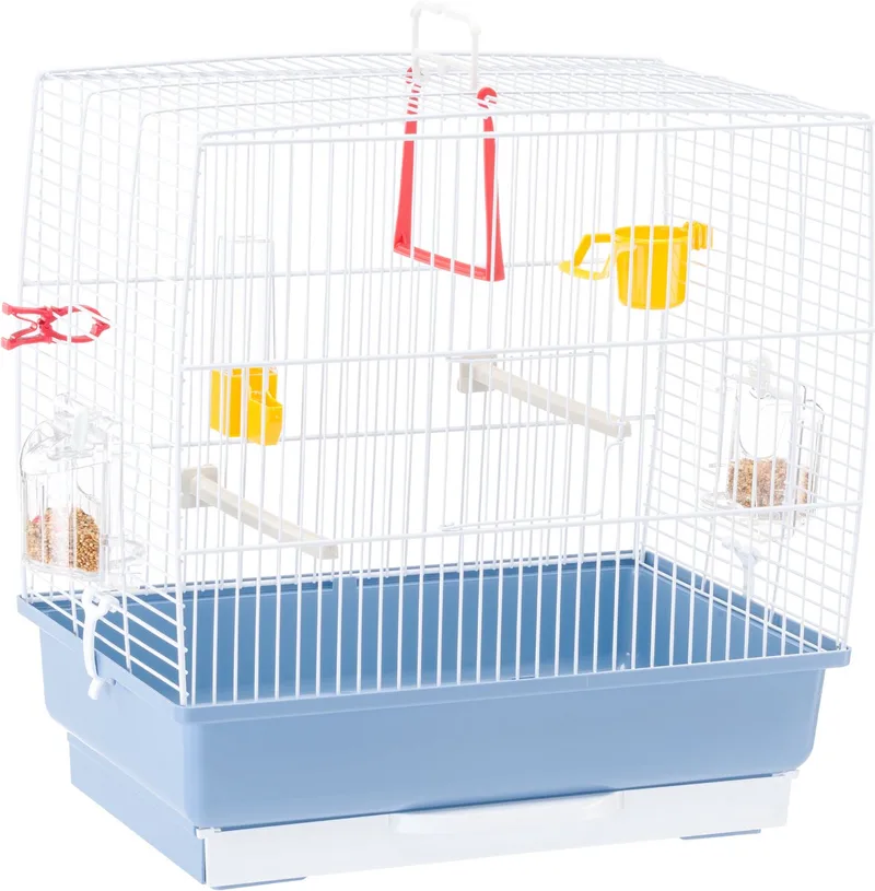 Kanariekooi Vogelkooi - Zitstokken - Drinkbakjes en Schommel - 39 x 25 x h 41 cm by Ferplast in Wit-Blauw – product photo