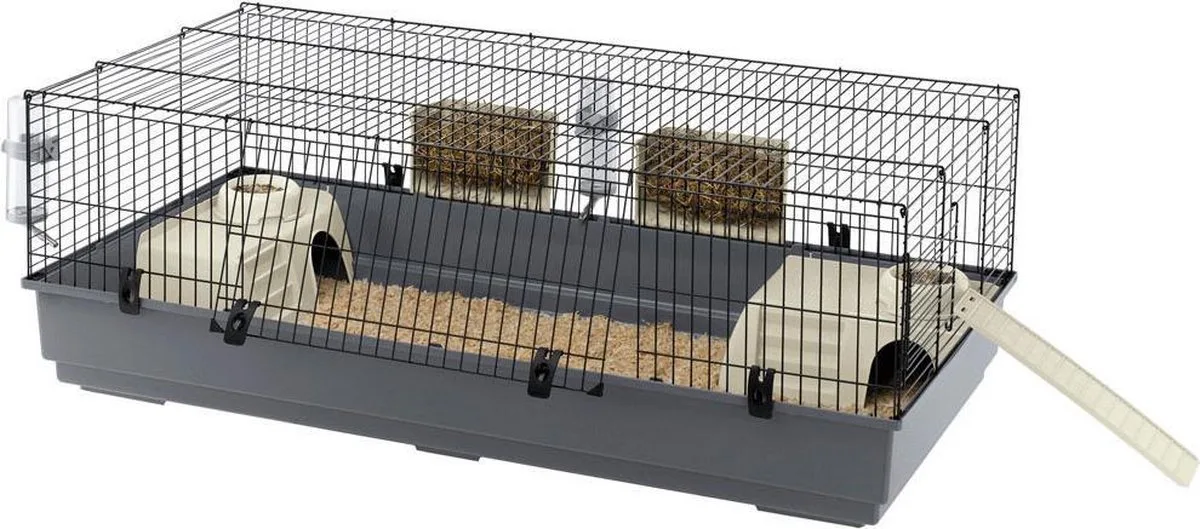 Knaagdierenkooi Voor Konijnen en Cavia's - Van Metaal - Met Accessoires - 140 x 71 x h 51 cm de Ferplast en Noir – photo produit