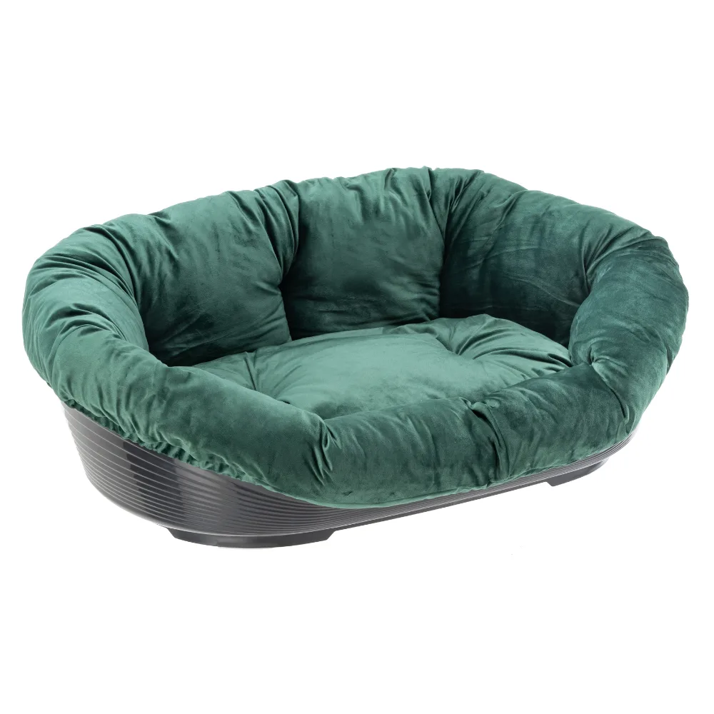 L64xB48xH25cm Ferplast Hondenmand Siesta Deluxe Zwart met Bekleding Sofà Fluweel Groen Honden fra Ferplast – produktbillede